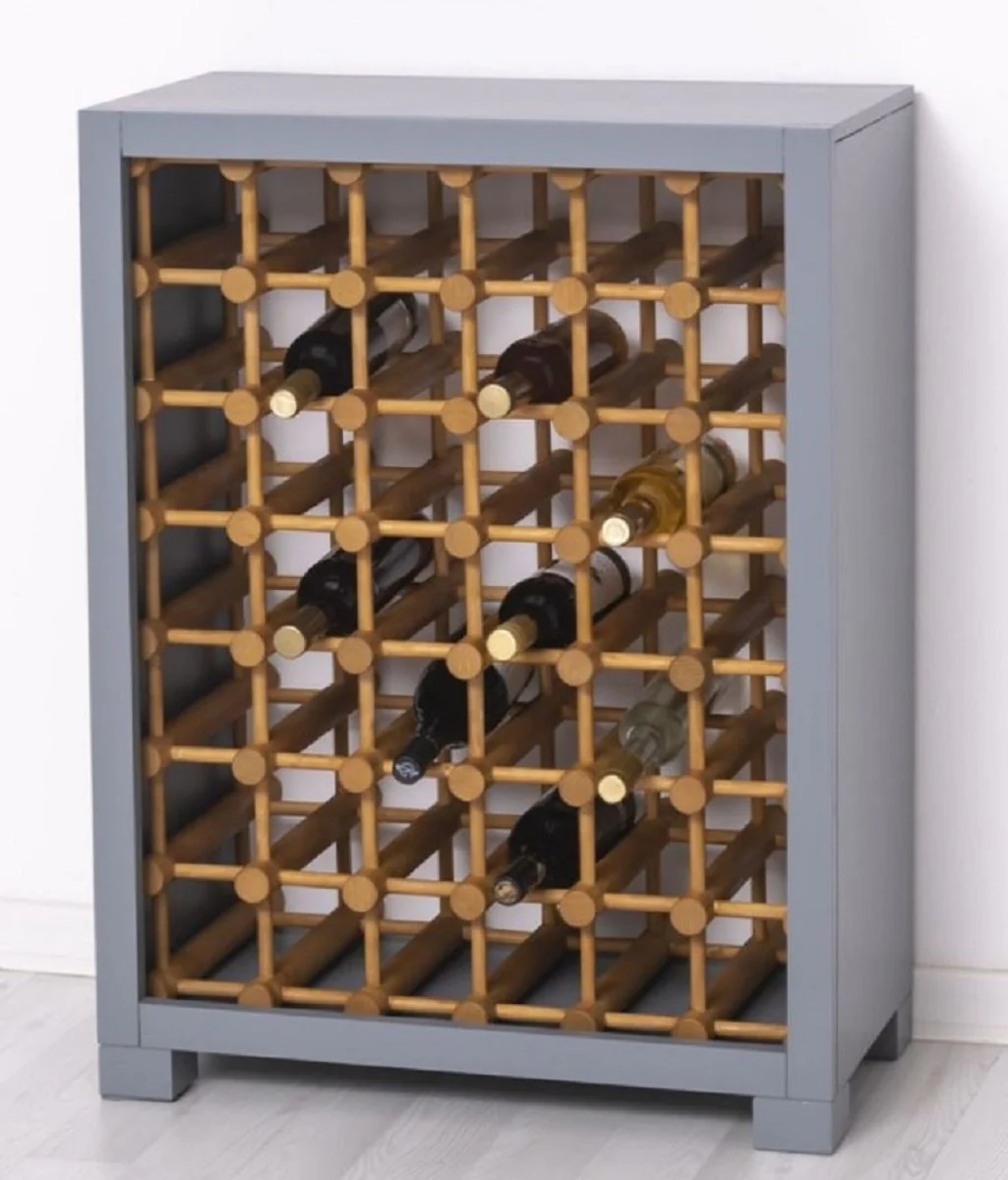 Casa Padrino armario de vino de madera maciza de estilo campestre gris / natural 68 x 35 x A. 68 cm - Estante de vino de madera maciza en estilo campestre - Mueble bar de estilo campestre