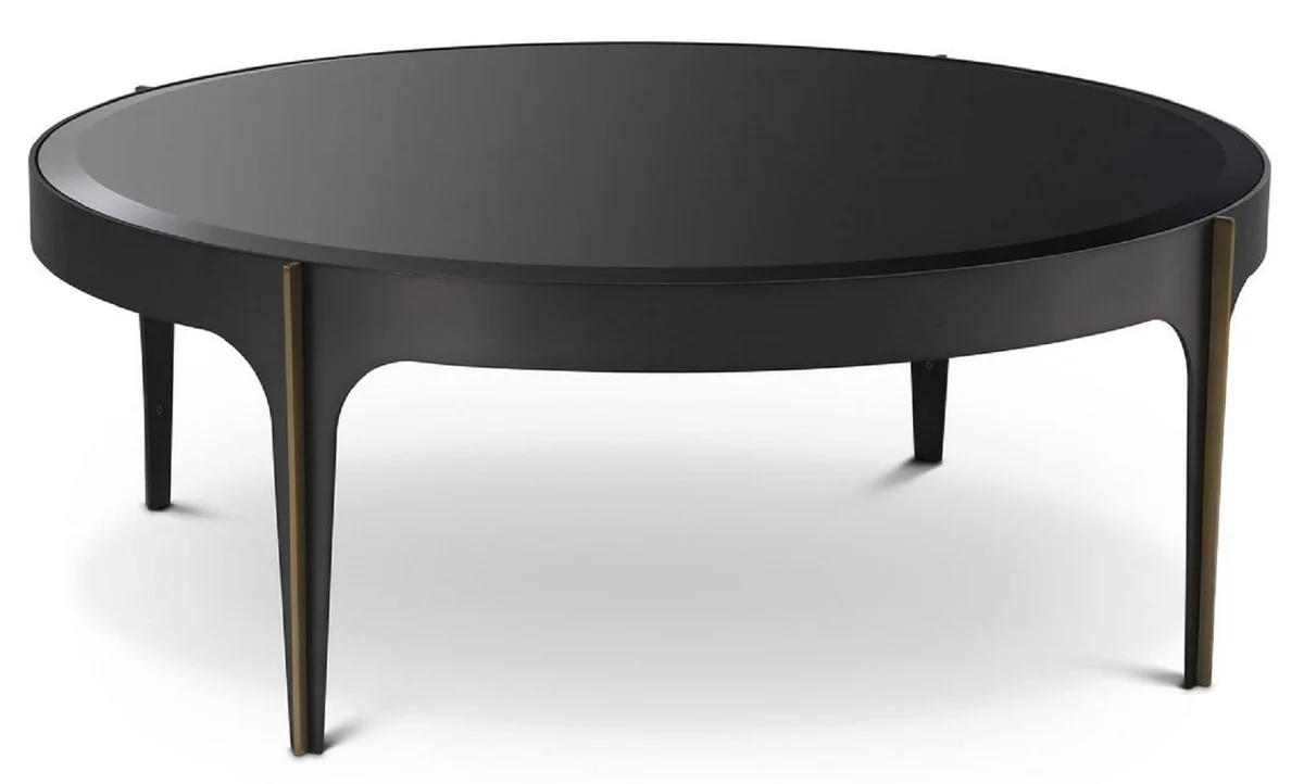 Casa Padrino mesa de centro de lujo bronce / lat¨®n / negro ? 94 x A. 34,5 cm - Mesa de sal¨®n redonda de acero inoxidable con tapa de vidrio - Muebles de sal¨®n de lujo