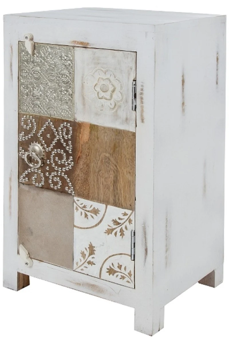 Casa Padrino cómoda de estilo campestre shabby chic blanco antiguo / multicolor 40 x 32 x H. 70 cm - Pequeño Gabinete de Estilo Campestre con Puerta