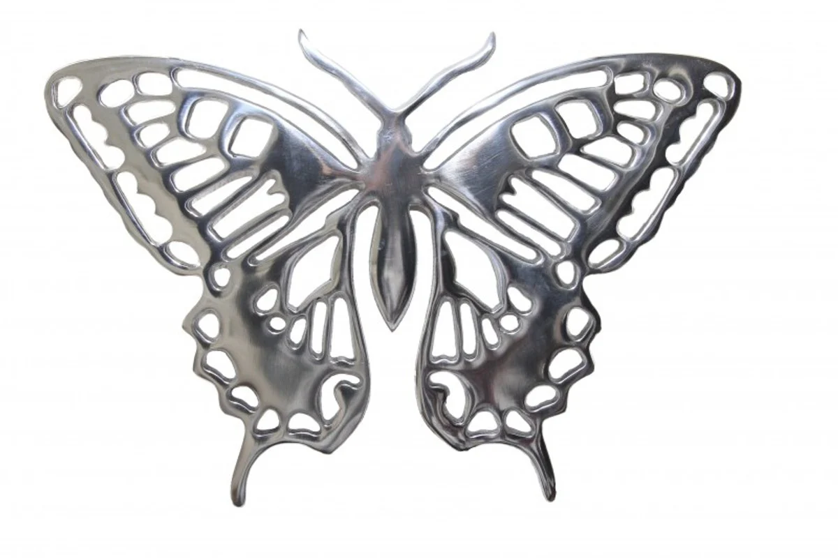 Giant Casa Padrino designer butterfly made ??of polished aluminum, silver, H 29 cm, W 41 cm - Wall figure, wall decoration Aluminum