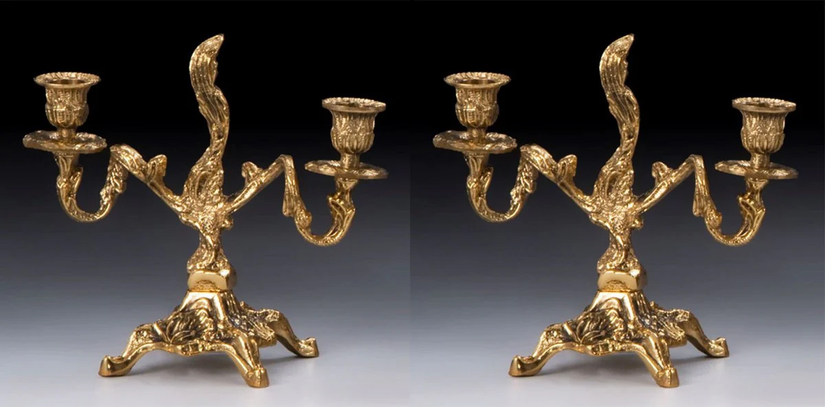 Casa Padrino conjunto de portavelas barroco de lujo oro 21 x A. 20 cm - Portavelas de bronce de estilo barroco hecho a mano - Accesorios barrocos - Interior barroco - noble y magnífico