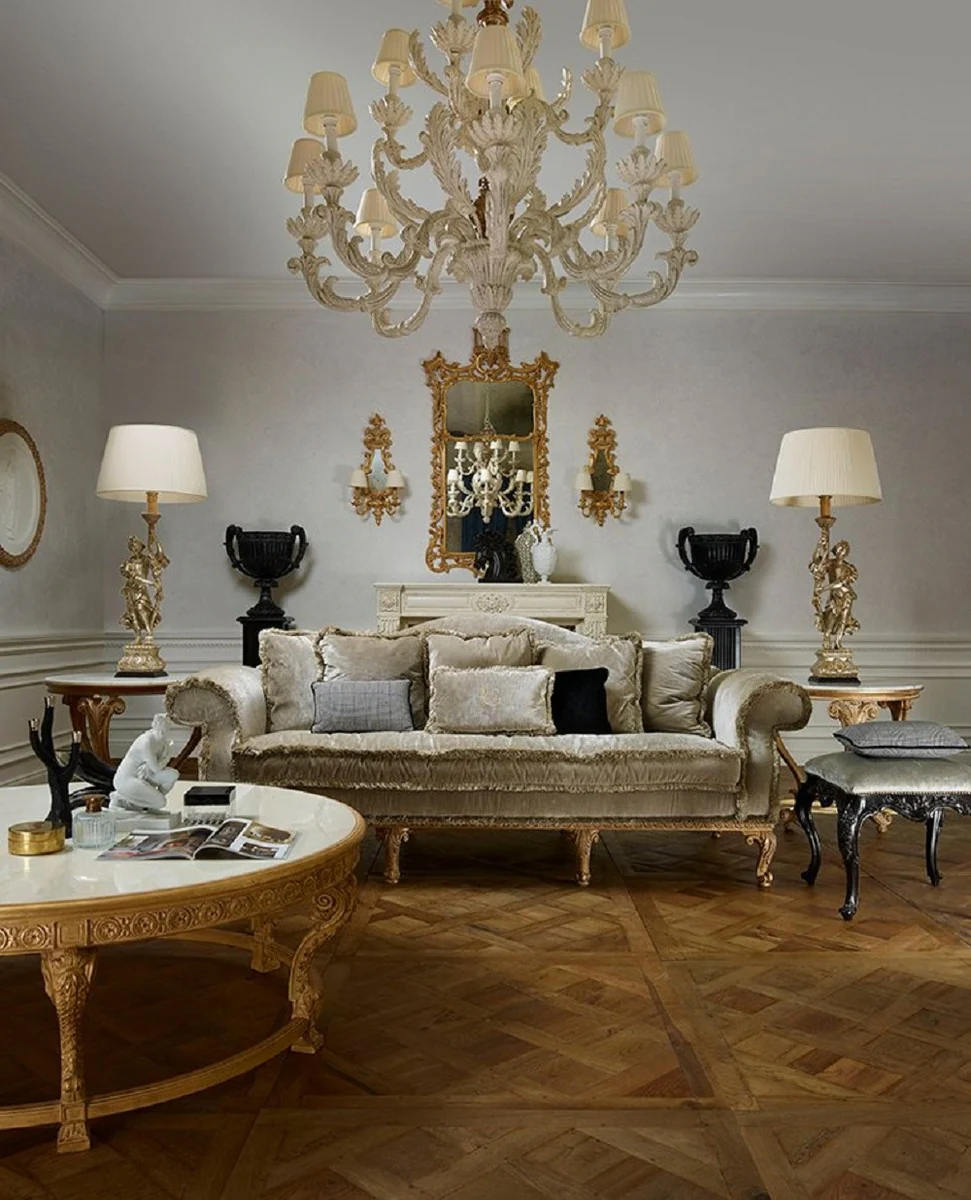 Casa Padrino mesa de centro barroco de lujo con tapa de m¨¢rmol natural / blanco - Mesa de sal¨®n redonda de estilo barroco - Muebles Barrocos - Calidad de lujo - Hecho en Italia