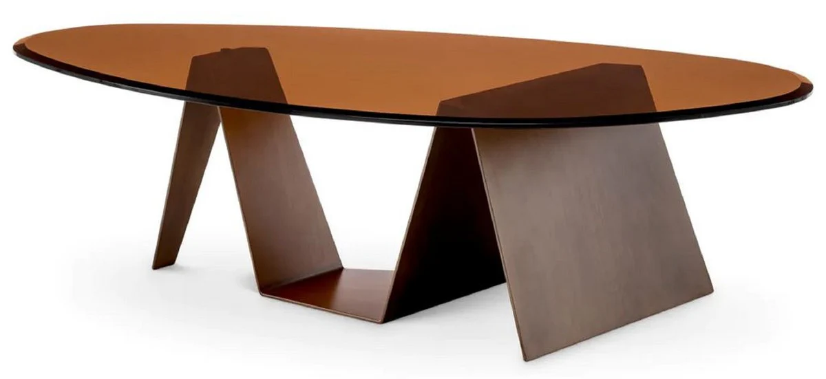 Casa Padrino mesa de centro de lujo con tapa de vidrio lat¨®n oscuro / marr¨®n 130 cm