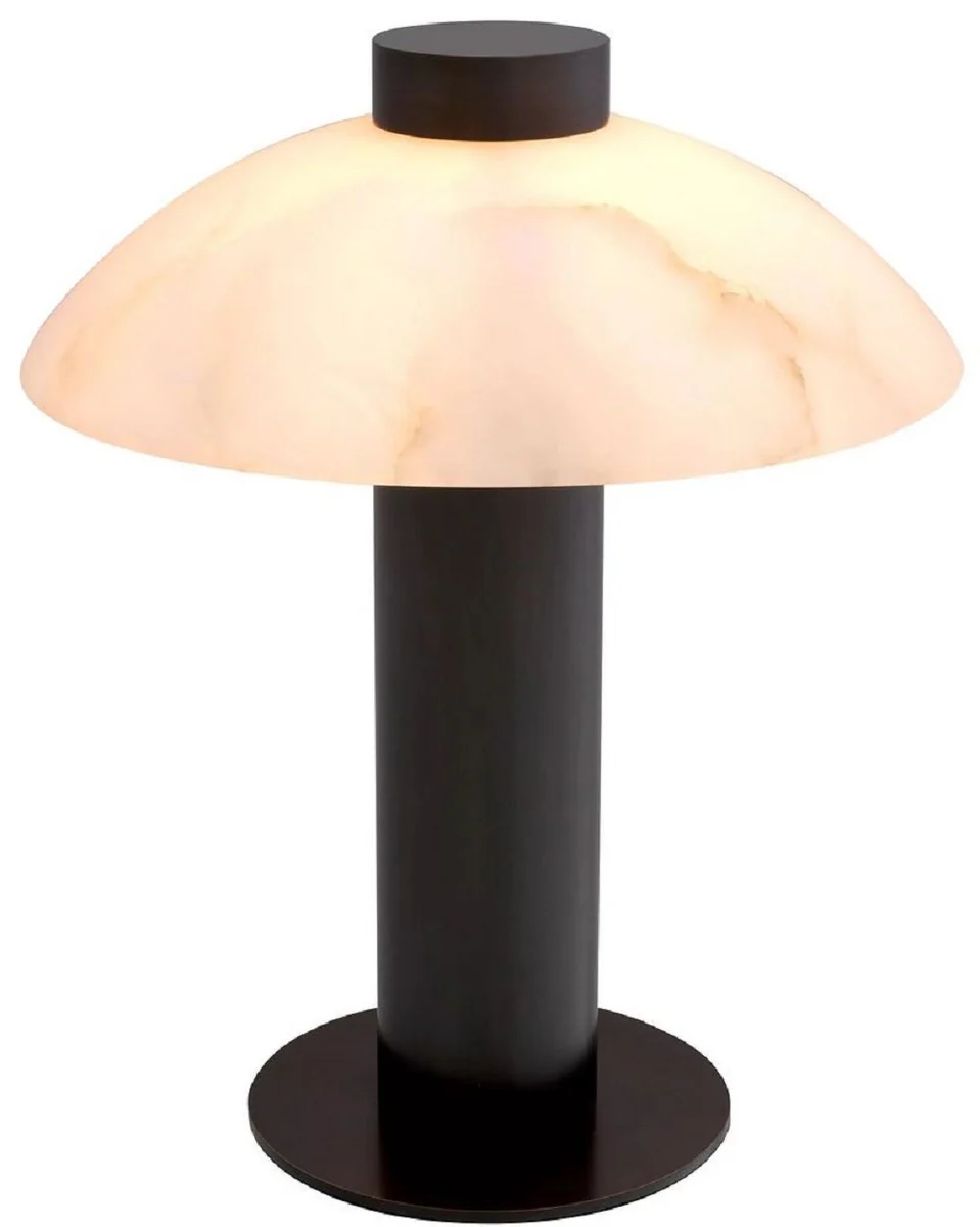 Casa Padrino lámpara de mesa de lujo bronce / alabastro Ø 39,5 x A. 49 cm - Lámpara de escritorio redonda de metal con pantalla de alabastro - Iluminación de lujo - Muebles de lujo