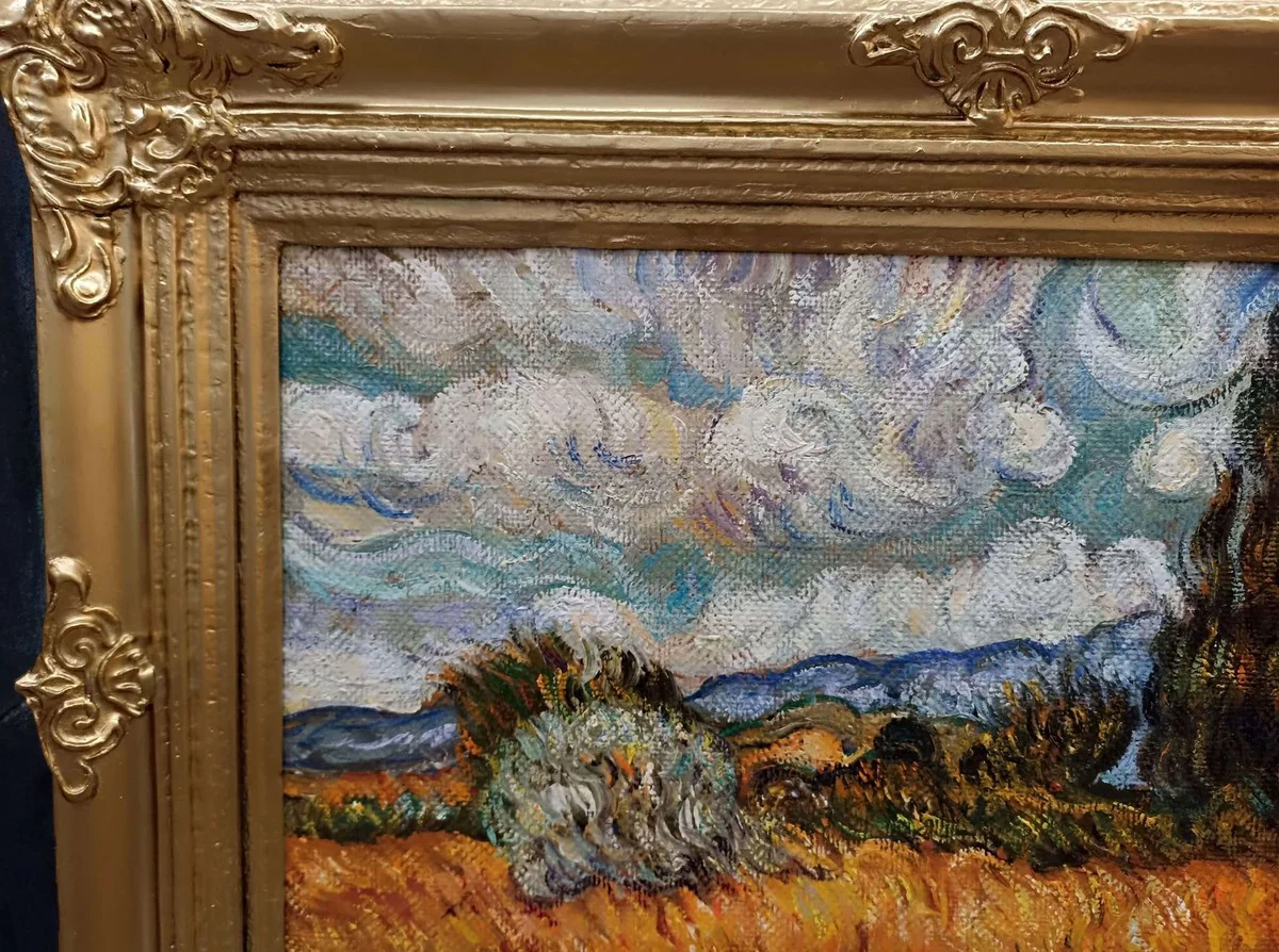 Cuadro pintura al óleo vintage según Vincent van Gogh Paisaje Ciprés 58,42 x A. 46,99 cm - Pintura antigua auténtica según original - Pintada a mano