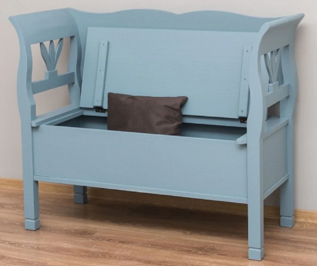 Casa Padrino banco de estilo campestre azul claro 117 x 48 x A. 92 cm - Banco de madera maciza con espacio de almacenamiento - Muebles de madera maciza - Muebles de estilo campestre