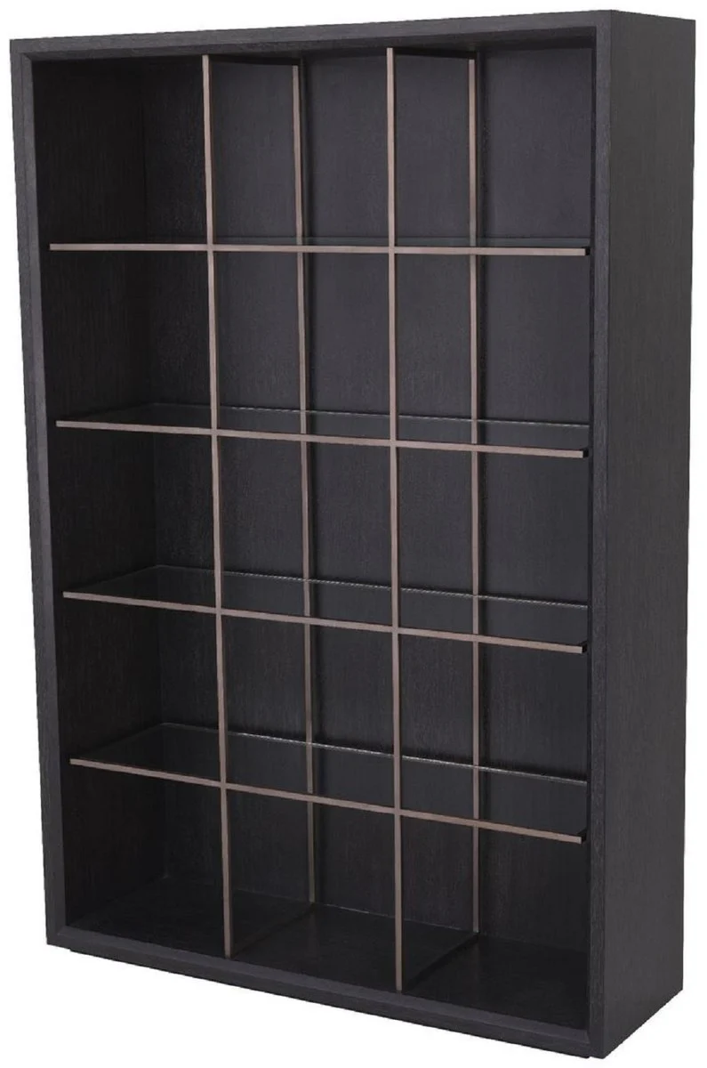 Casa Padrino armario de estanter¨ªa de lujo con 4 estantes de vidrio gris antracita / cobre 150 x 46 x A. 221,5 cm - Armario de Libros - Armario de Sal¨®n - Armario de Oficina - Mueble de Lujo
