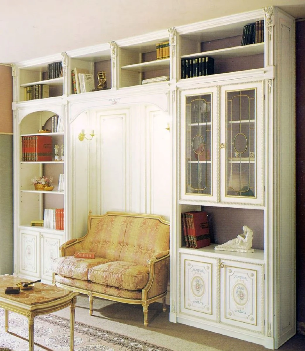 Casa Padrino gabinete barroco de lujo blanco / multicolor / oro - Gabinete de sal¨®n barroco de madera maciza - Muebles de sal¨®n barrocos - Calidad de Lujo - Hecho en Italia