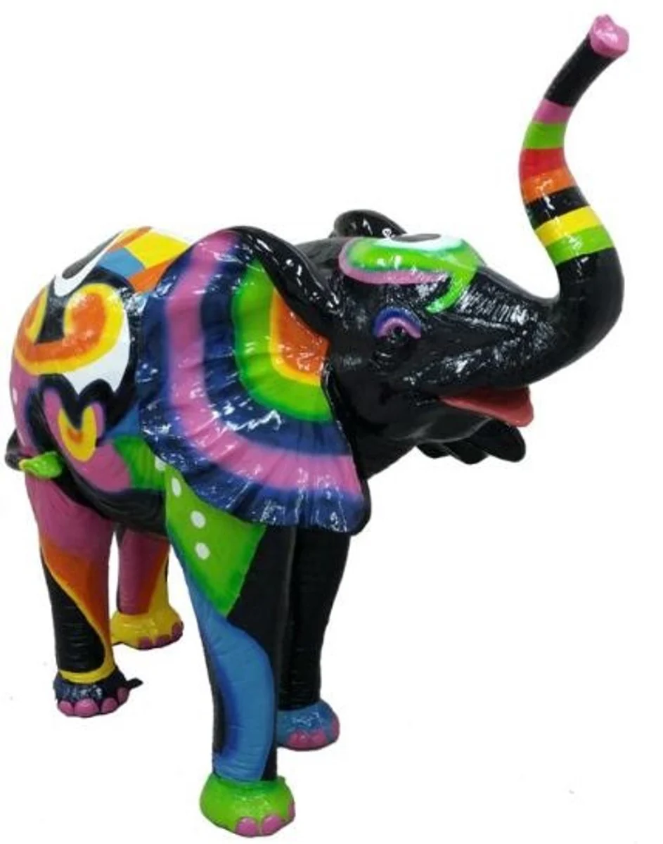 Casa Padrino figura de decoración de diseño elefante negro / multicolor 160 x A. 160 cm - Escultura de decoración enorme - Decoración de jardín resistente a la intemperie