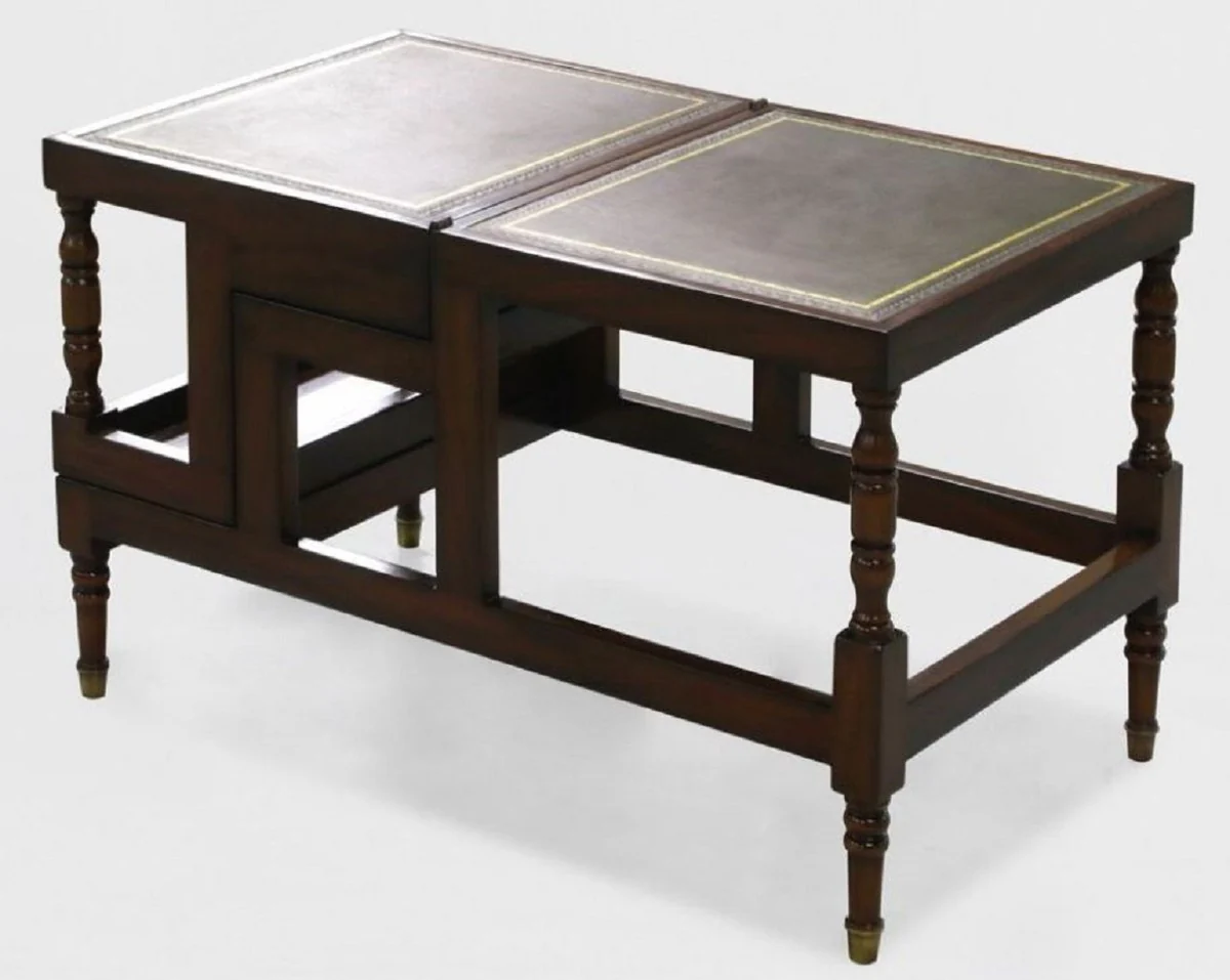 Casa Padrino mesa de centro Art Nouveau de lujo marr¨®n oscuro / verde / oro - Escalera de biblioteca plegables de madera maciza con cuero genuina - Muebles de Sala Art Nouveau - Noble y Magn¨ªfico