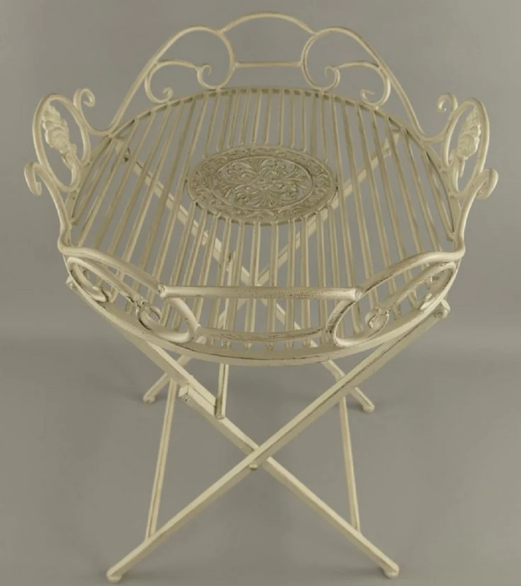 Casa Padrino mesa auxiliar de jard¨ªn Art Nouveau blanco r¨²stico 63 x 48 x A. 70 cm - Mesa de jard¨ªn plegable de metal - Muebles de Jard¨ªn Barrocos y Art Nouveau