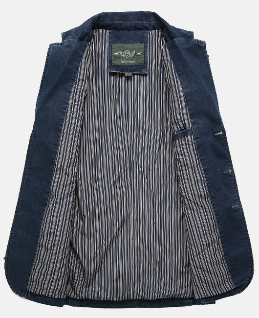 Solid Denim Lapel Neck Blazer