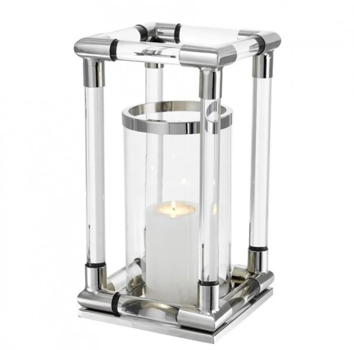 Casa Padrino luxury candle holder / lantern nickel finish 24 x H. 45 cm - Limited Edition