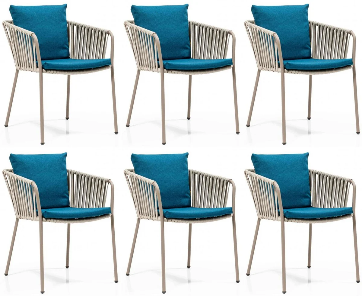 Casa Padrino conjunto de sillas de jard¨ªn de lujo azul / gris / beige 50 x 45 x A. 73 cm - Sillas de jard¨ªn modernas con reposabrazos - Muebles de Jard¨ªn y Gastronom¨ªa
