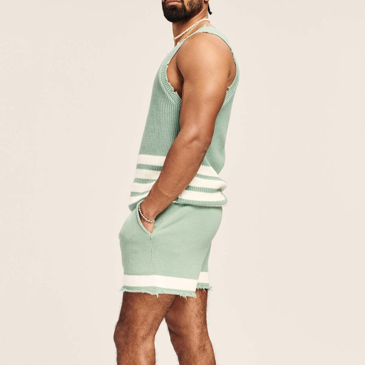 Suitmens Men's Casual Knit Sleeveless Athletic Shorts Set 02