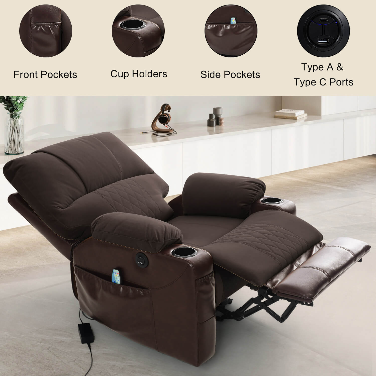 Power Recliner Chair with Heat and Massage, Wall Hugger