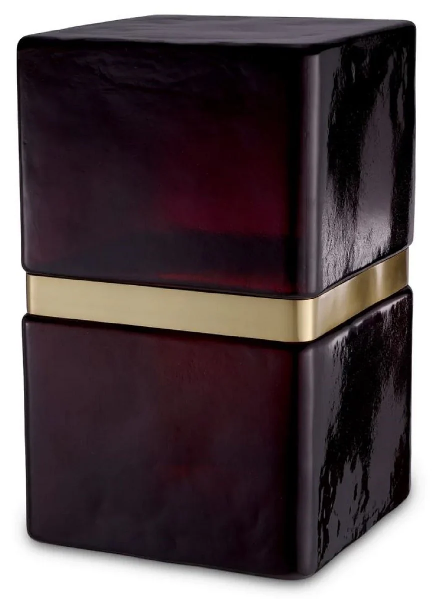 Casa Padrino mesa auxiliar de vidrio de lujo negro / lat¨®n antiguo 30 x 30 x A. 49,5 cm - Muebles de Lujo