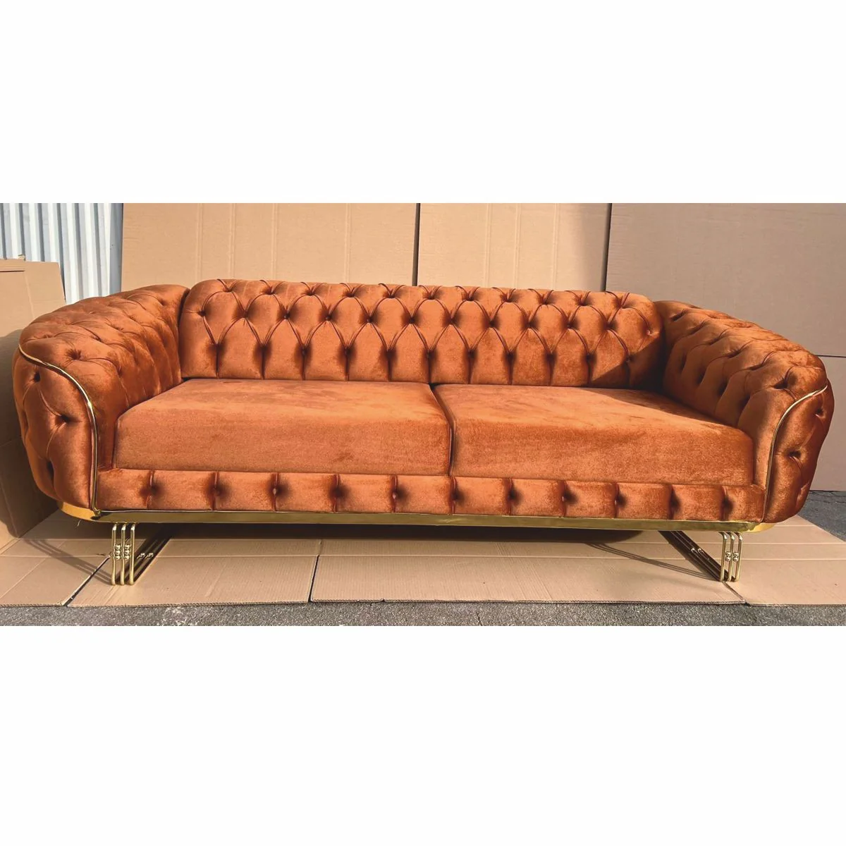 Casa Padrino sof¨¢ Chesterfield de lujo en terciopelo marr¨®n / oro 240 cm - Muebles de lujo