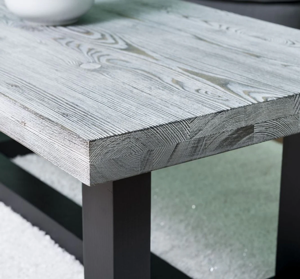 Casa Padrino mesa de centro de estilo campestre gris / negro 120 x 60 x H. 45 cm - Mesa de la Sala de Madera Maciza - Muebles de Sala en Estilo Campestre