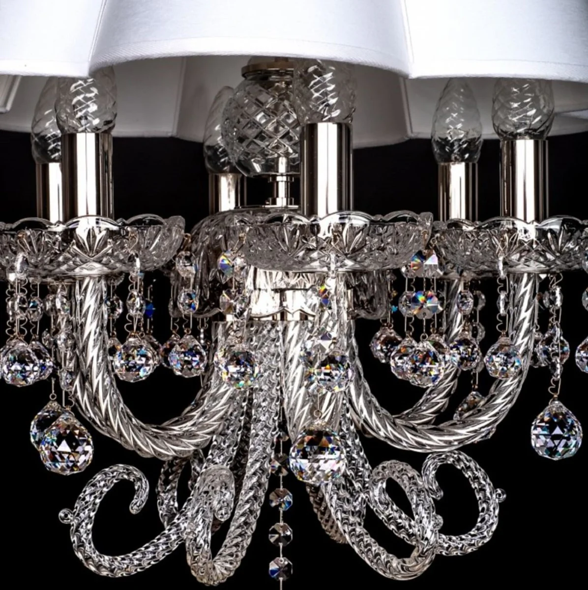 Casa Padrino lámpara colgante de cristal barroco de lujo plata / blanco Ø 45 x A. 66 cm - Magnífica lámpara colgante con cristal de Bohemia - Lámparas colgantes de lujo en estilo barroco