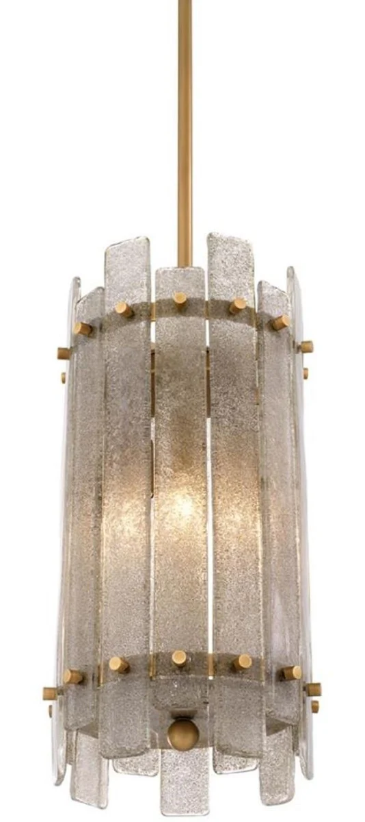 Casa Padrino Araña Latón Antiguo Ø 27 x H. 52 cm - Araña de Lujo Redondo con Vidrio Soplado