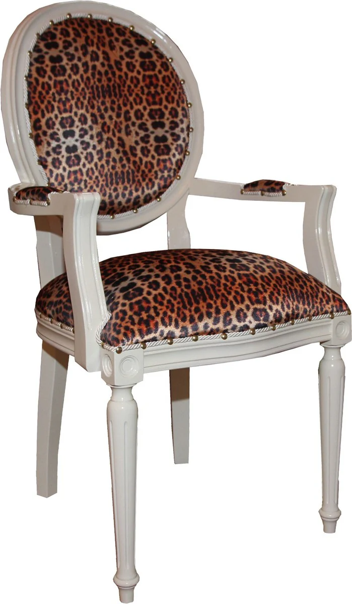 Silla de comedor barroca Casa Padrino con leopardo / crema