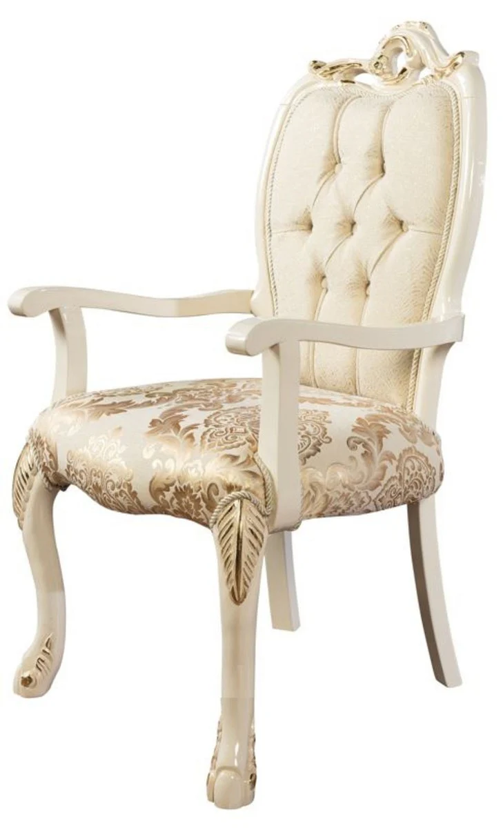 Casa Padrino conjunto de comedor barroco de lujo blanco / oro - 1 Mesa de Comedor Barroco y 6 Sillas de Comedor Barrocos - Muebles de comedor de lujo estilo barroco - Muebles barrocos