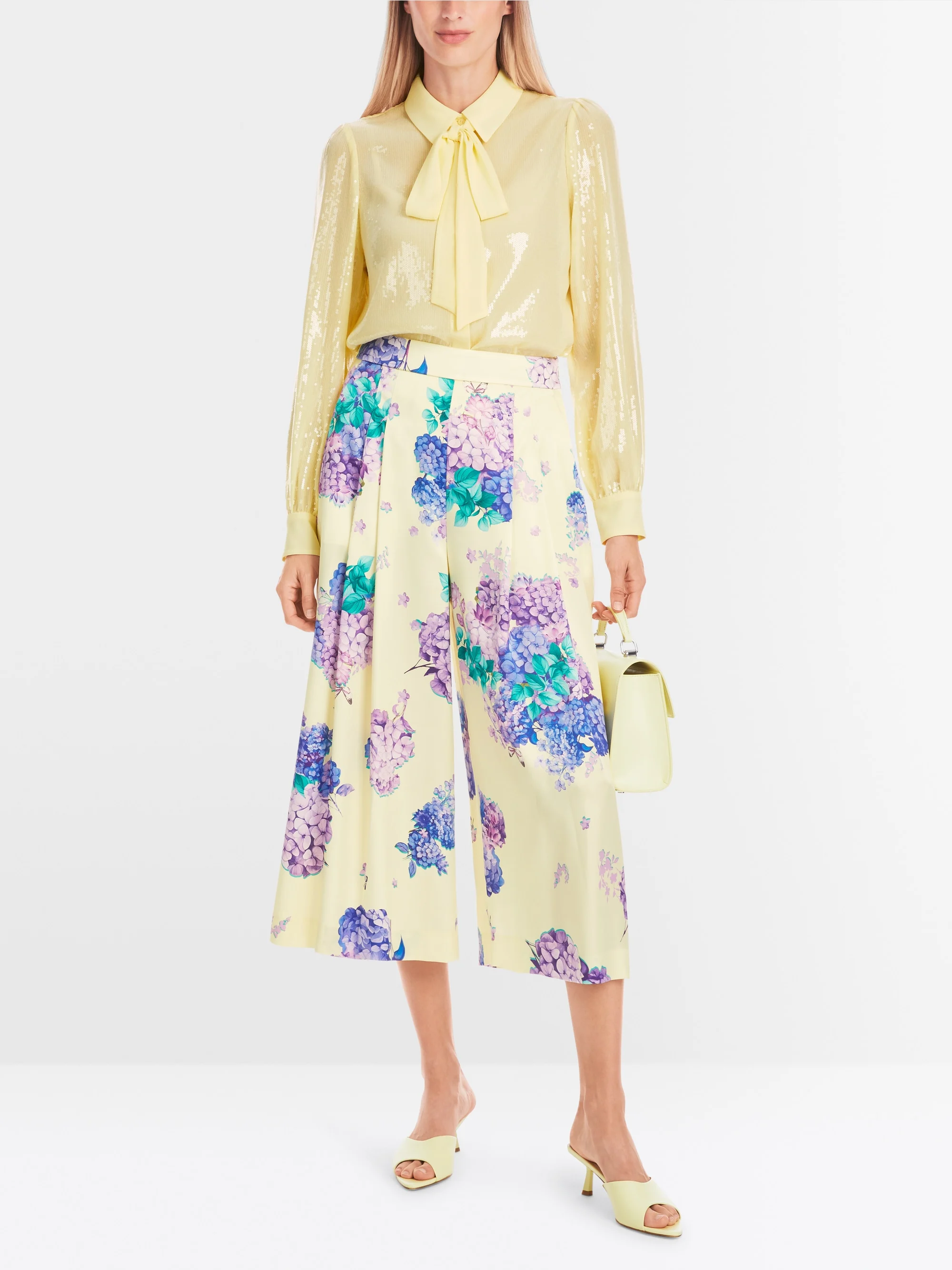 Marc-Cain Plain sequin fabric pussy bow blouse