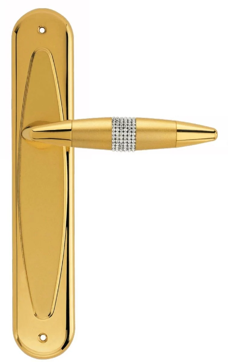 Casa Padrino conjunto de manija de puerta de lujo oro 16 x H. 27,5 cm - Manijas de Puerta Ocupado con Cristales de Swarovski