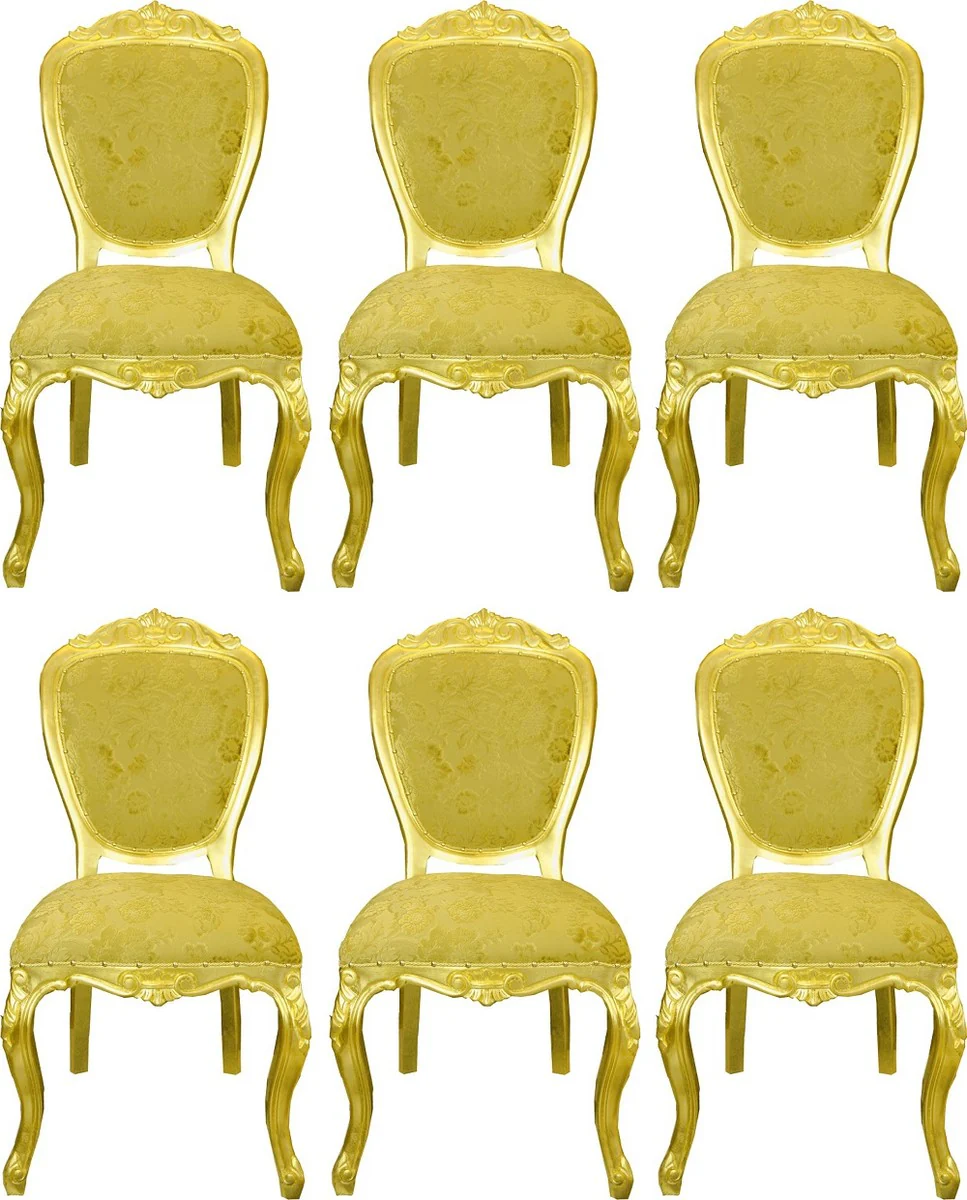 Pomp??s by Casa Padrino sillas de comedor barrocos de lujo patr¨®n de ramo oro / oro - Sillas barrocas Pomp??s dise?adas por Harald Gl??ckler - 6 Sillas de Comedor - Muebles de comedor barrocos