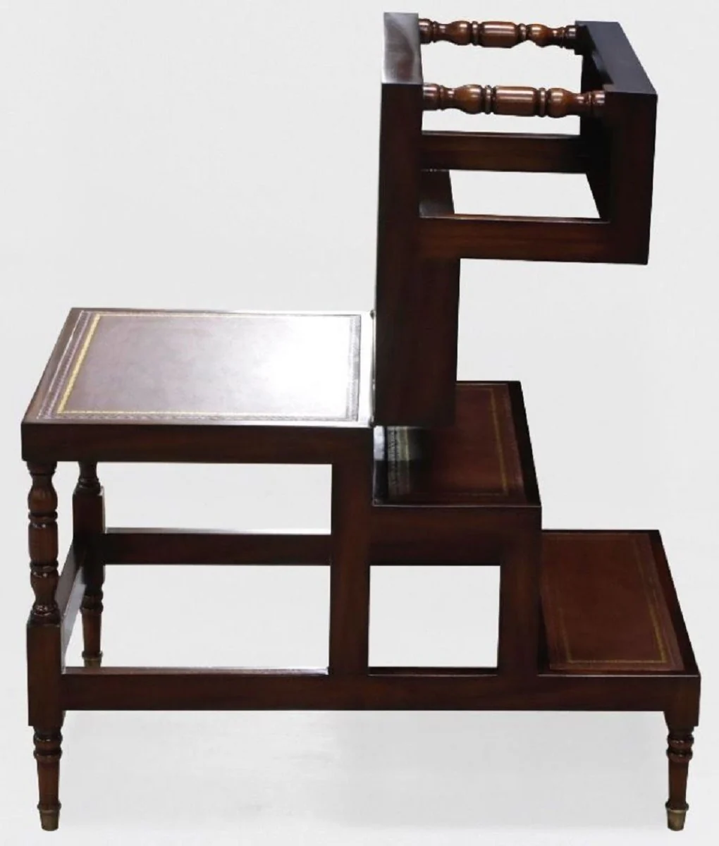 Casa Padrino mesa de centro Art Nouveau de lujo marr¨®n oscuro / rojo burdeos / oro - Escalera de biblioteca plegables de madera maciza con cuero genuina - Muebles de Sala Art Nouveau