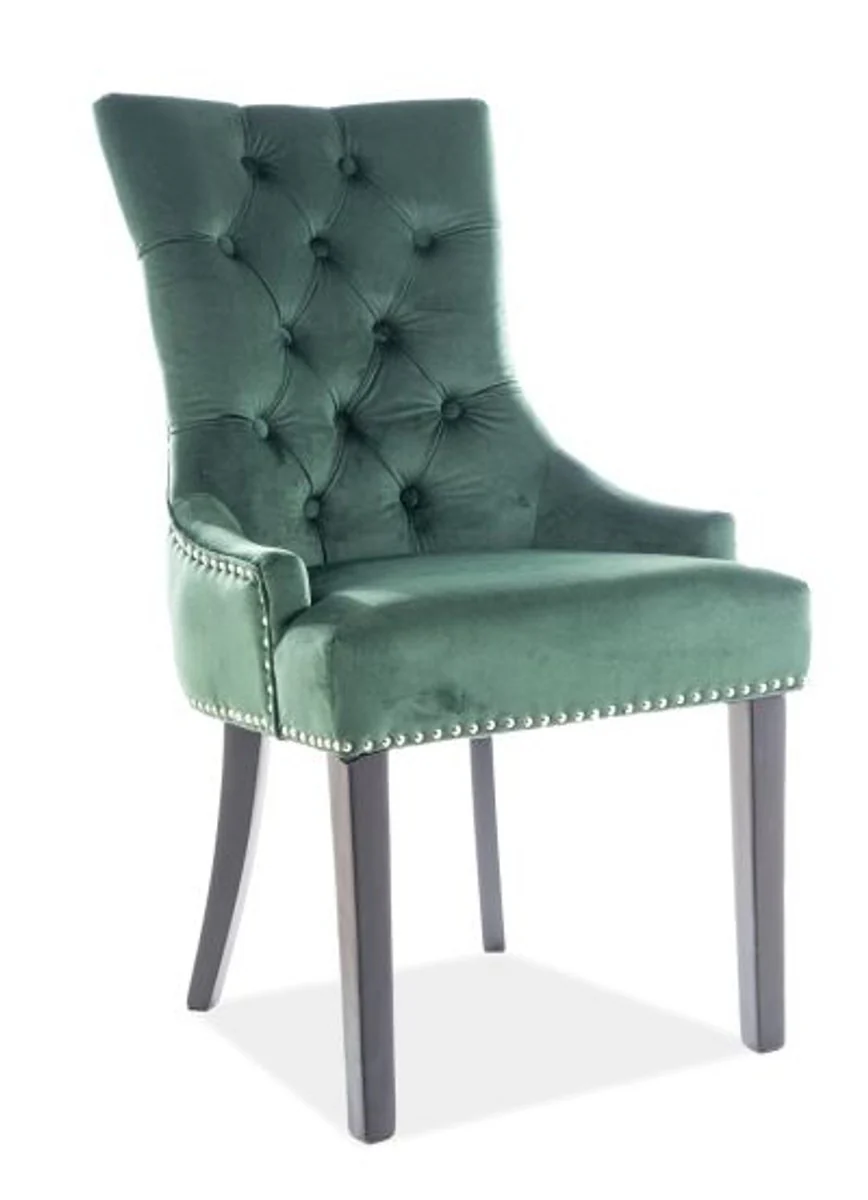 Silla de comedor Chesterfield de lujo Casa Padrino verde / plateado / negro - silla de cocina con tela de terciopelo - muebles de comedor