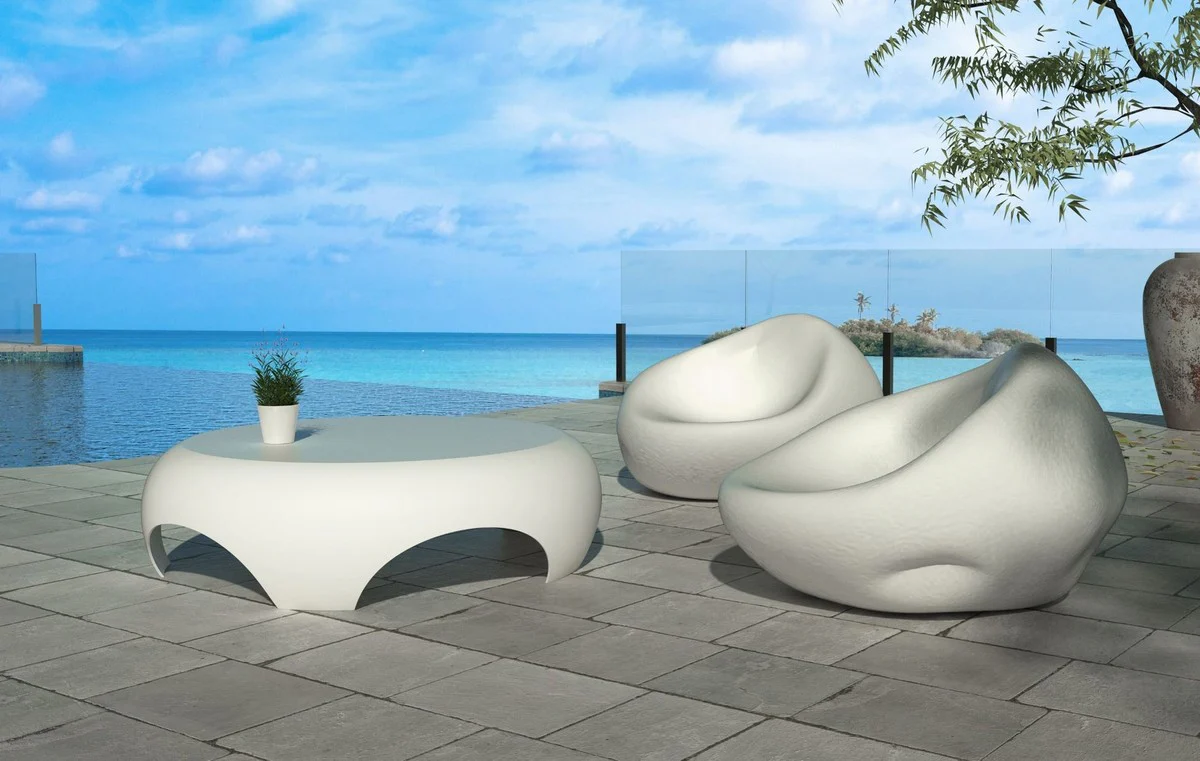 Casa Padrino mesa de jardín de lujo blanco mate Ø 140 x A. 35 cm - Mesa baja redonda resistente a la intemperie - Muebles Mesa de Jardín de Terraza - Colección de Lujo