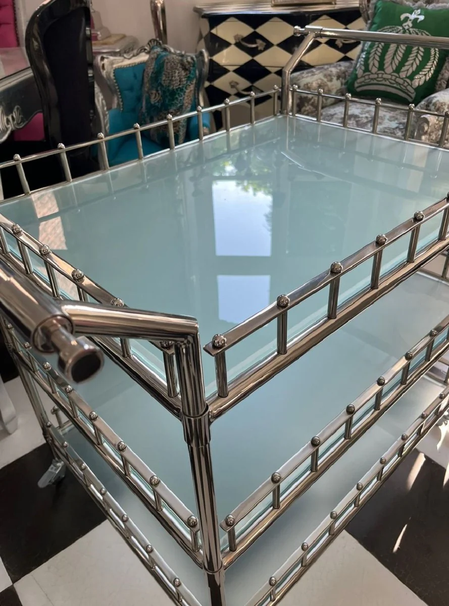 Casa Padrino carrito de lujo plata 102 x 71,5 x A. 90,5 cm - Carro de servicio de acero inoxidable con placas de vidrio - Carrito de restaurante de hotel - Accesorios hoteles y restaurantes