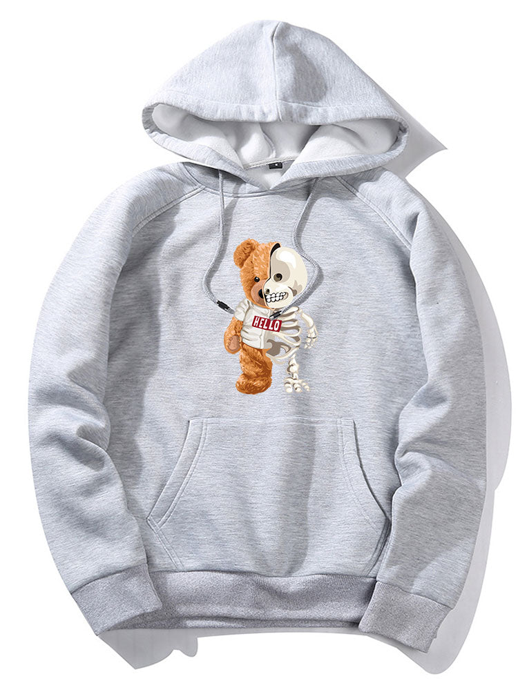 Skeleton Bear Print Hoodie