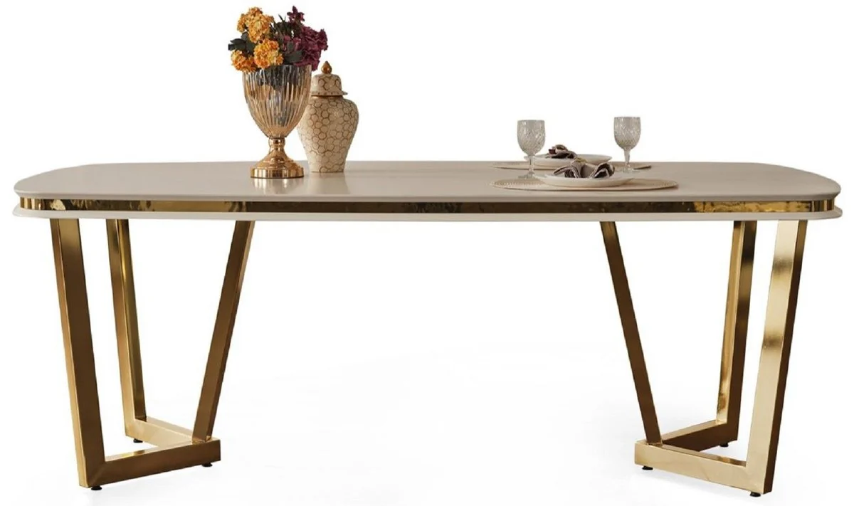 Casa Padrino mesa de comedor de lujo blanco / oro 207 x 104 x A. 78 cm - Mesa de cocina rectangular - Muebles de comedor de lujo