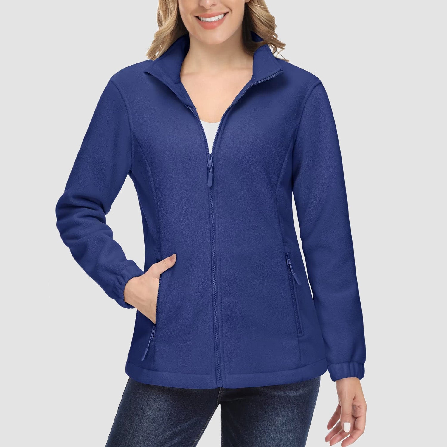 Women's Fleece Jacket Soft Full Zip Warm Long Sleeve with 2 Zipper Pockets Winter Jackets