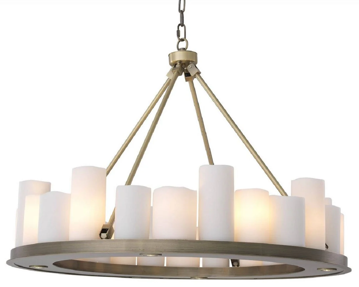 Casa Padrino lámpara de araña LED de lujo latón / blanco Ø 90 x A. 65 cm - Lámpara de araña redonda moderna con control remoto - Calidad de Lujo