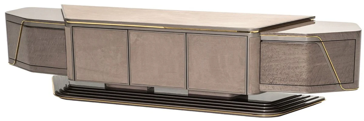 Casa Padrino gabinete de TV de lujo gris / oro 251 x 50 x A. 58 cm - Aparador de madera maciza con 5 puertas - Muebles de sal¨®n - Muebles de lujo - Interiores de lujo