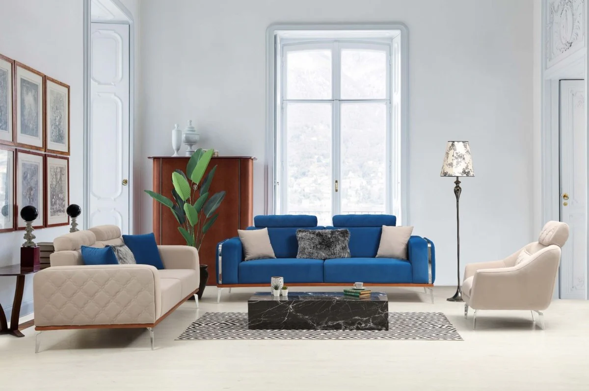 Casa Padrino sof¨¢ de sal¨®n de lujo con respaldo ajustable azul / marr¨®n / plata 225 x 95 x A. 89 cm - Muebles de sal¨®n de lujo