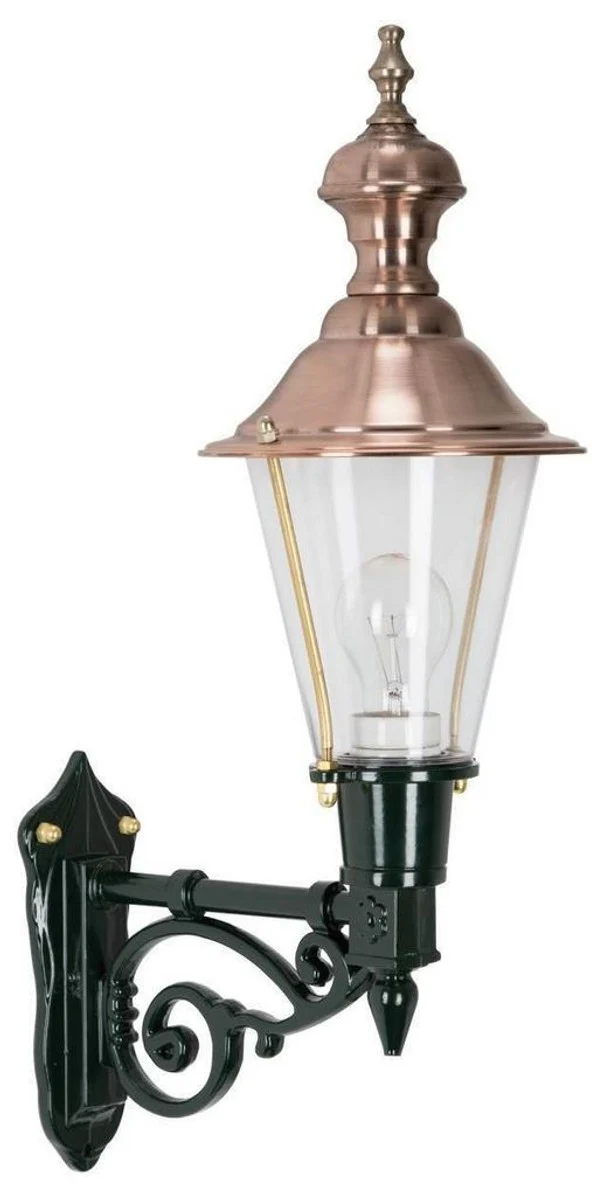 Casa Padrino linterna exterior de pared exterior de aluminio negro / cobre 19 x 32,5 x H. 56 cm - Lámpara de Balcón Artesanal Terassen Jardín Nostálgico