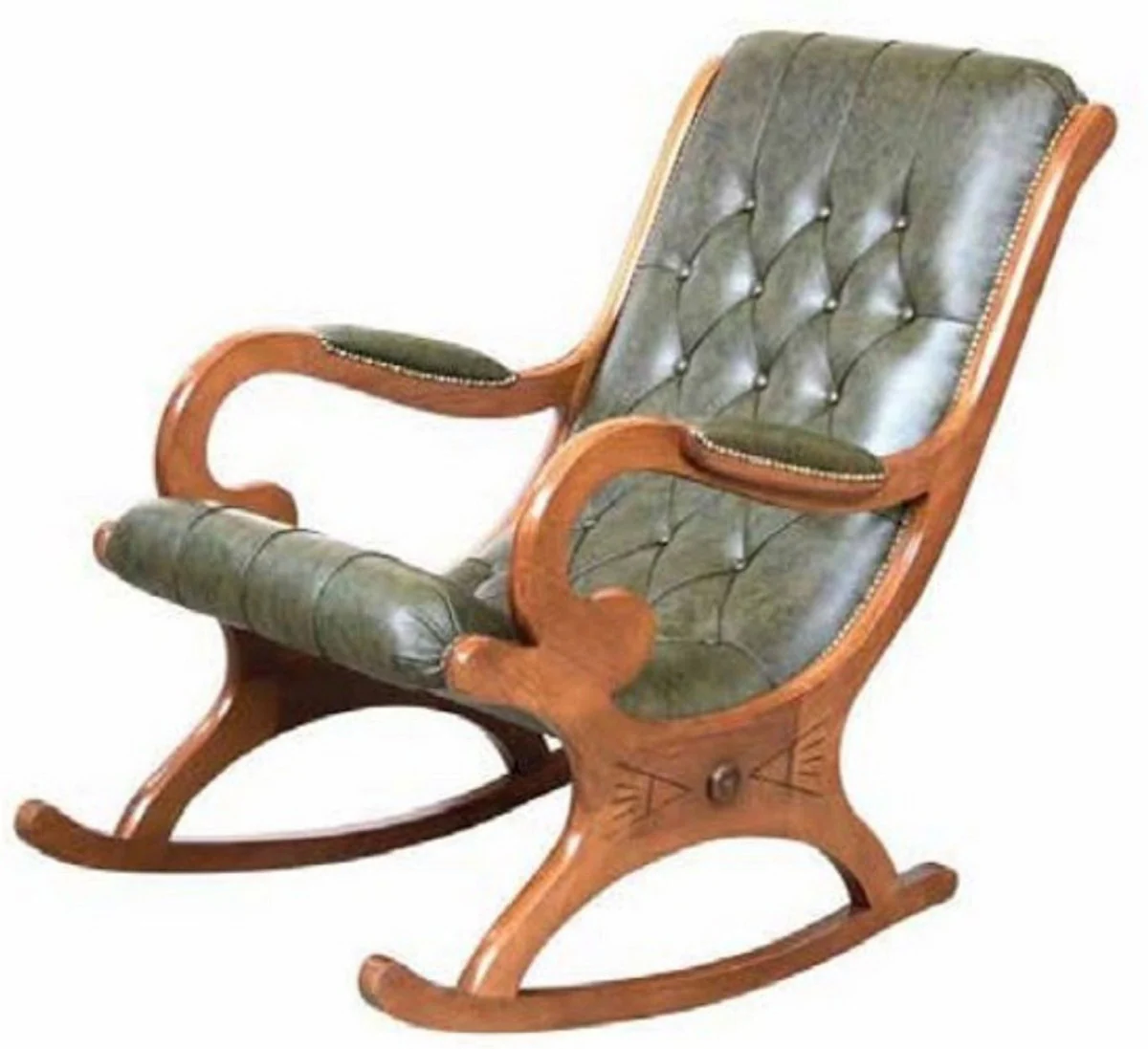 Casa Padrino mecedora Art Nouveau de lujo verde / marr¨®n - Mecedora de cuero artificial con reposabrazos - Muebles de Oficina y Sala de Estar Art Nouveau - Calidad de Lujo - Hecho en Italia