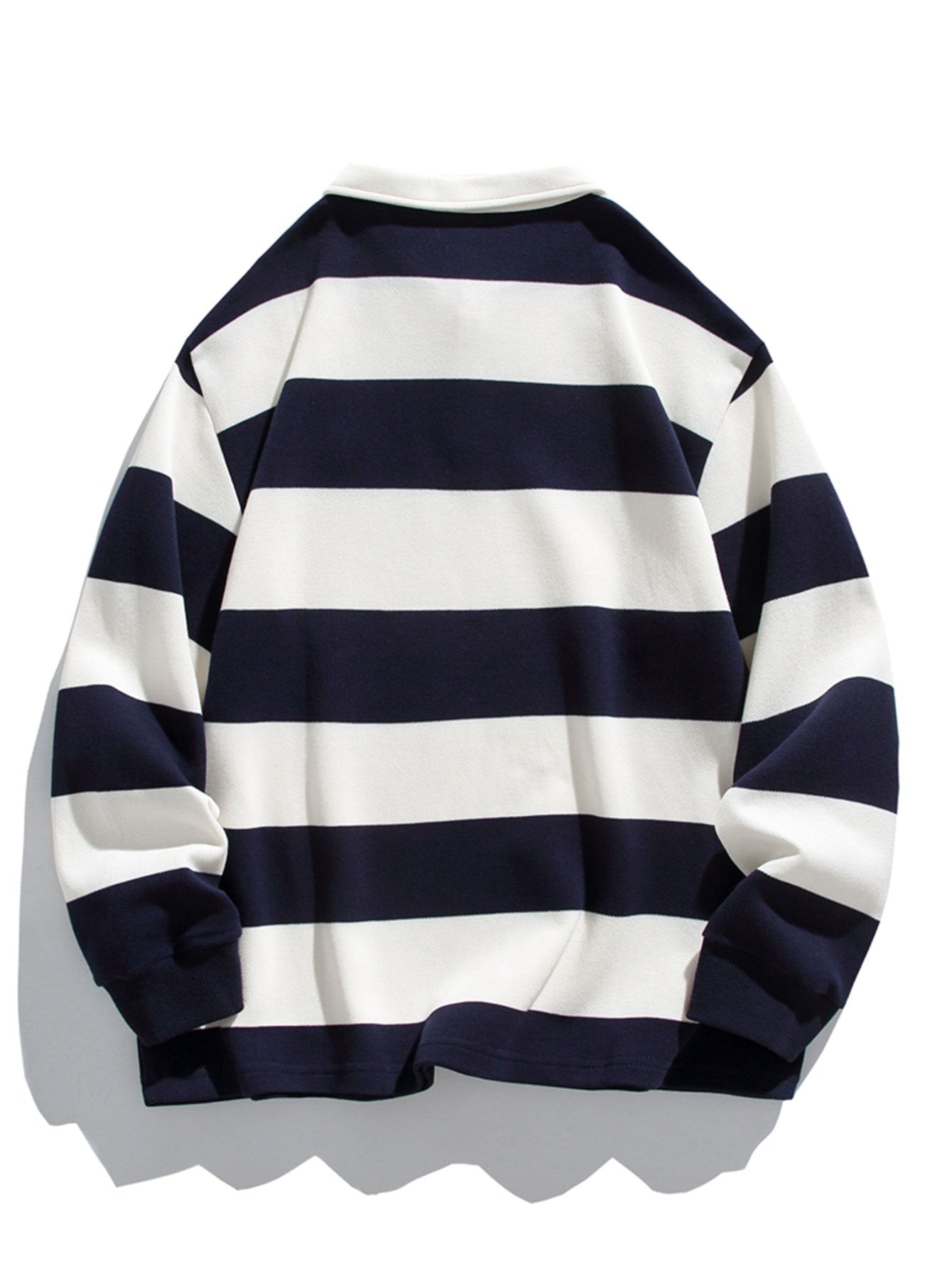 Relax Fit Waffle Wide Striped Polo Sweatshirt