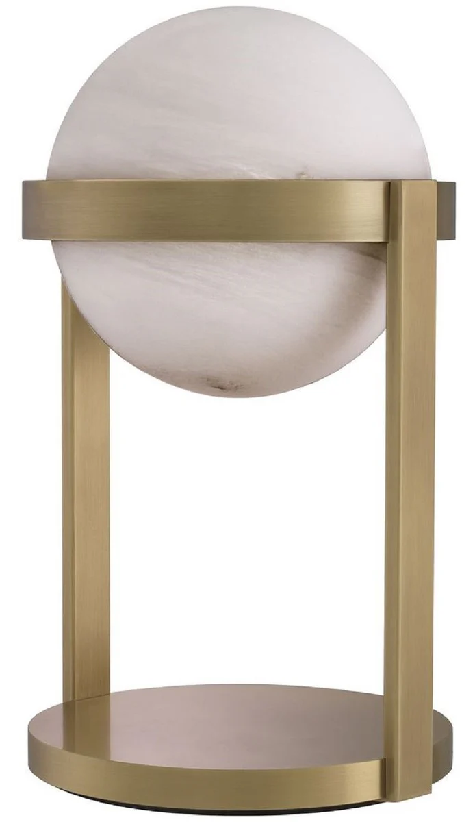 Casa Padrino lámpara de mesa de lujo latón antiguo / blanco Ø 22 x A. 38 cm - Lámpara de escritorio con pantalla redonda de vidrio - Luces de Lujo