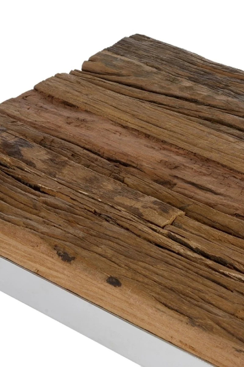 Casa Padrino mesa auxiliar de lujo marr¨®n / plata 45 x 45 x H. 60 cm - Mesa Auxiliar con Superficie R¨²stica y Tapa de Cristal Adicional