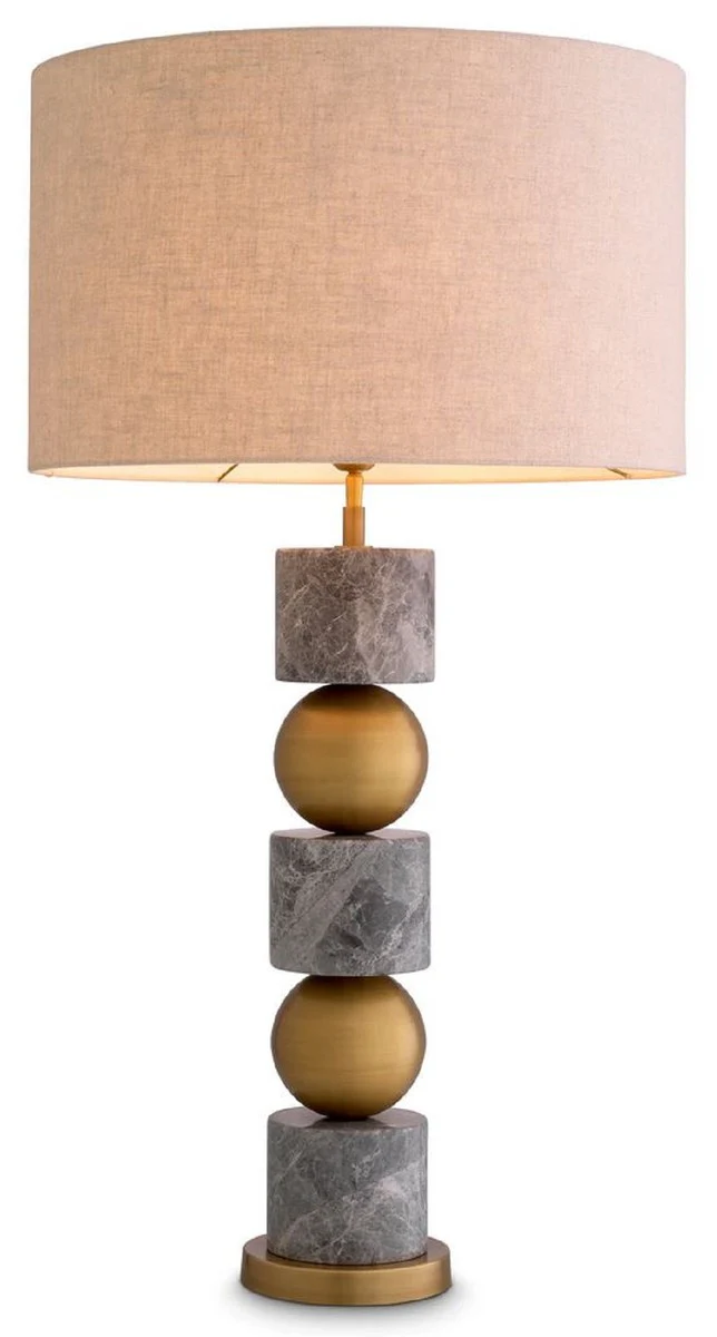 Casa Padrino lámpara de mesa de lujo latón antiguo / gris / crema Ø 50 x A. 92,5 cm - Lámpara de escritorio con pantalla redonda - Lámparas de mesa de lujo - Lámparas de escritorio de lujo