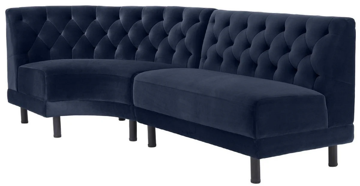 Casa Padrino sof¨¢ de terciopelo Chesterfield de lujo azul medianoche / negro 114 x 75 x A. 85 cm - Sof¨¢ curvo y extensible para sala de estar - Colecci¨®n de Lujo