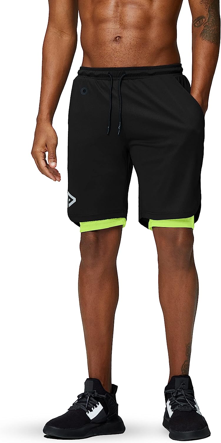 Men's 2 in 1 Running Shorts Gym Workout Quick Dry Mens Shorts with Phone Pocket