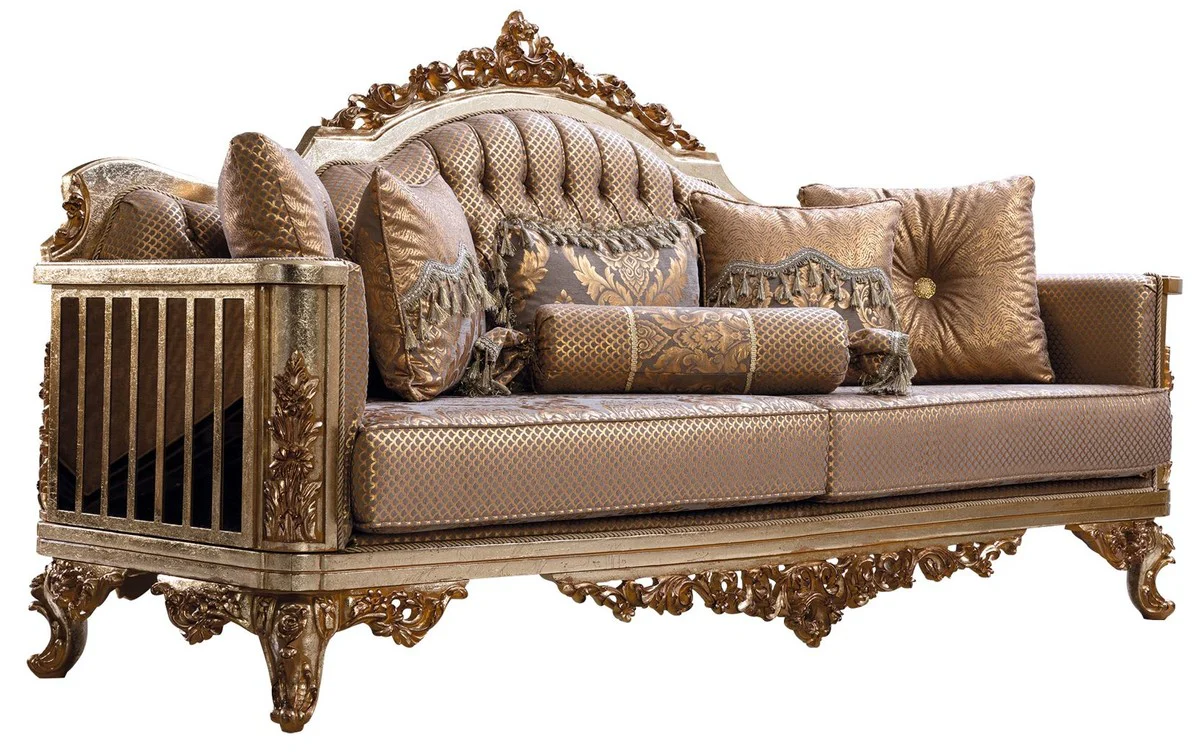 Casa Padrino sof¨¢ barroco de lujo cobre / plata antigua / oro - Sof¨¢ de sal¨®n de estilo barroco con patr¨®n elegante - Muebles de sal¨®n de lujo en estilo barroco - Muebles barrocos