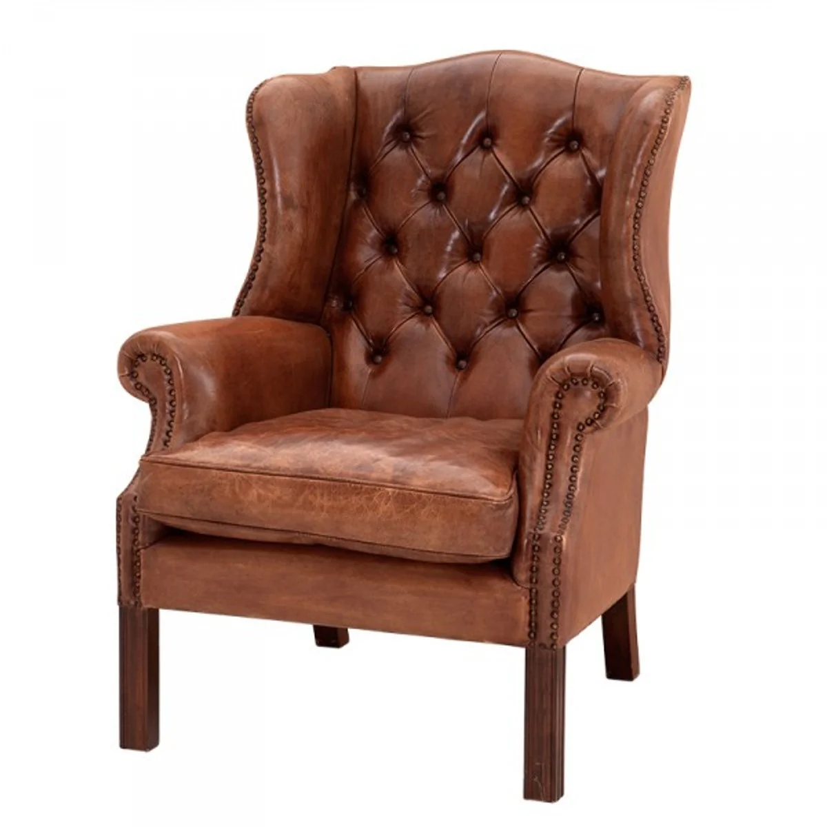 Luxury leather wing chairs Chesterfield Vintage Brown - Chair with genuine leather